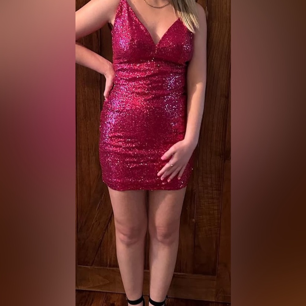 Hot Pink Sequin Mini Dress